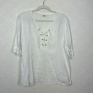 Hartford 100% Linen Blouse Shirt Top White Tie Up Tunic Morocco Resort Vacation‎
